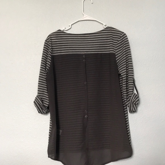 Striped quarter sleeve blouse with sheer back - Picture 2 of 3